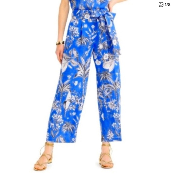 J. Crew Pants - J Crew floral linen wide leg cropped pants